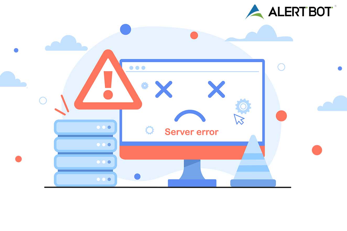 Graphic of a computer monitor with a frown face on the screen and x's for eyes. Clouds and spots float around, an exclamation point triangle alert symbol shows next to the monitor.